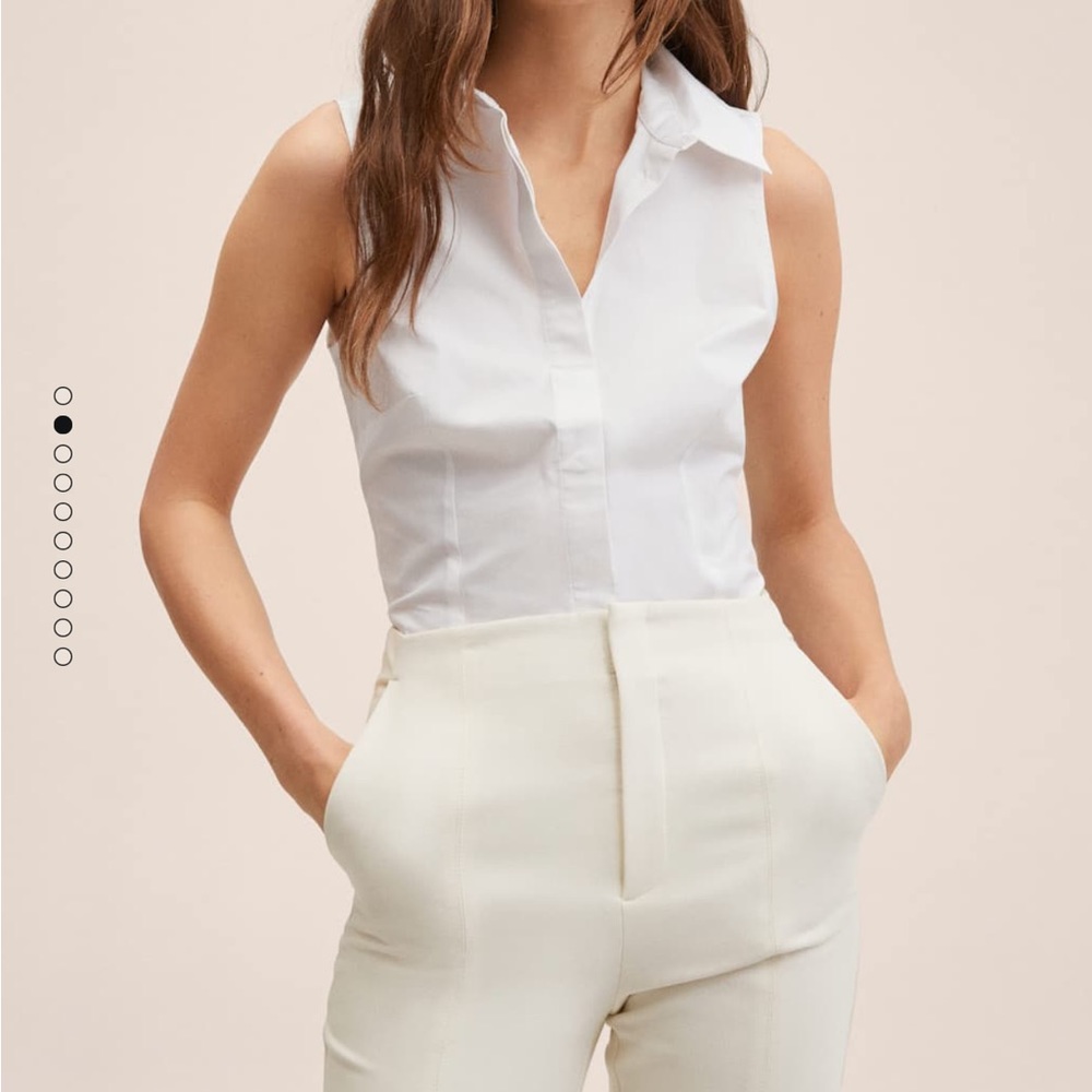 Mango White Colored Sleeveless Top
